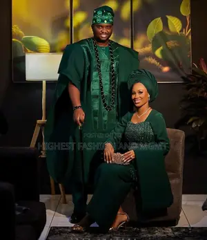 Iro and Buba With Fringe Men’S Regal Forest-Green Agbada