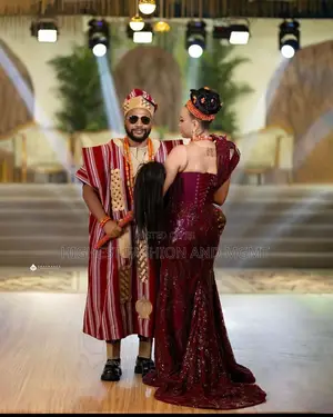 Corset Gown Traditional Striped Agbada With Ornate Embroidery