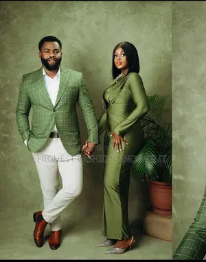 Olive Midi Dress Men’S Olive Checked Blazer With Cream Trousers