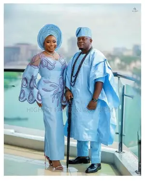Embroidered Sky Blue Iro And Buba Men’S Sky Blue Agbada