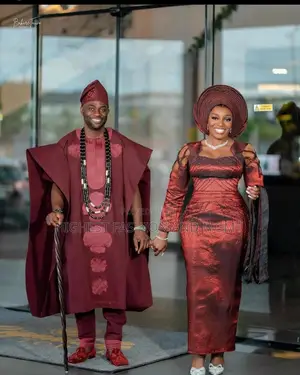 Metallic Wine Iro And Buba Men’S Embroidered Deep Burgundy Agbada