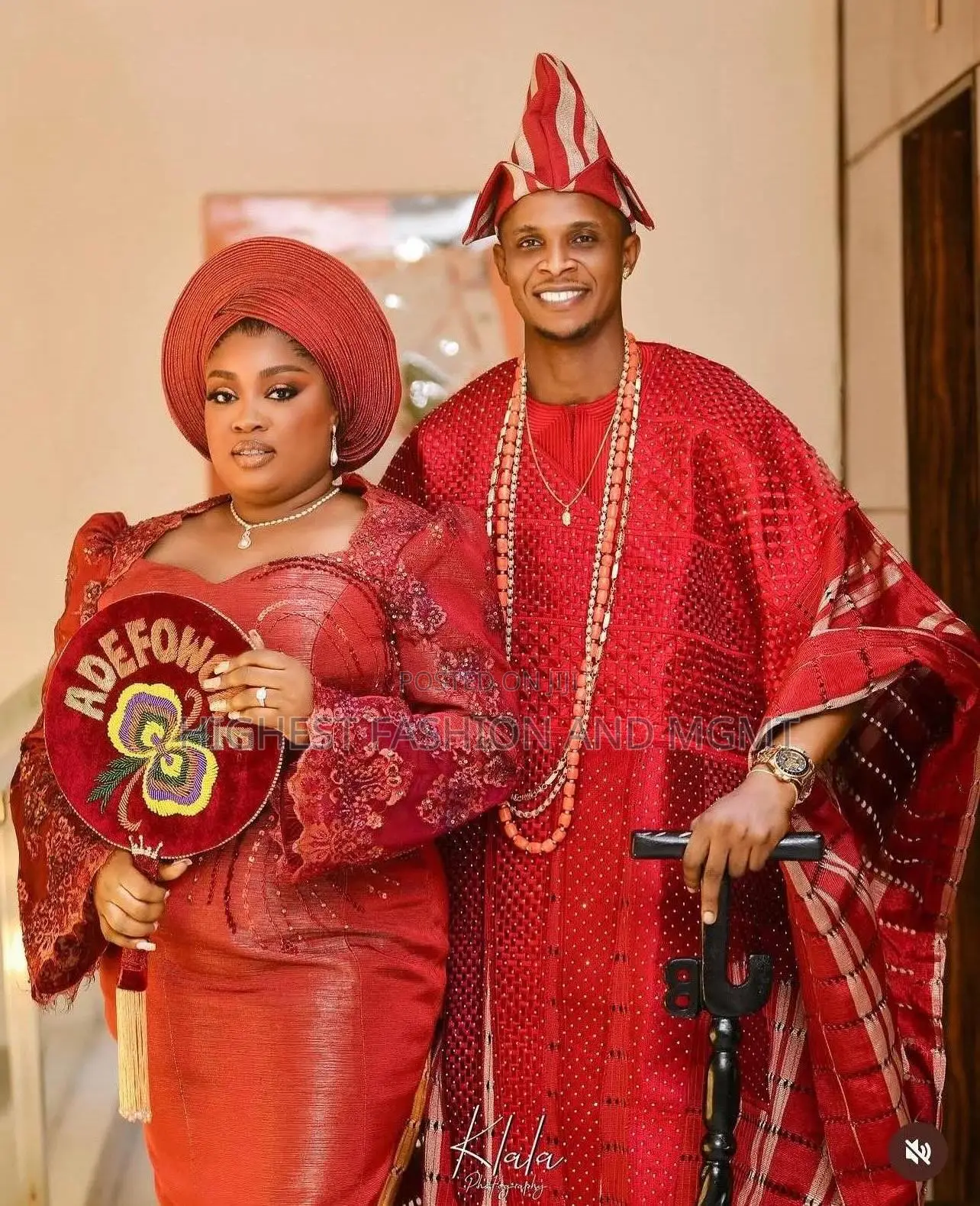 Premium Red Couple Aso Oke Outfit