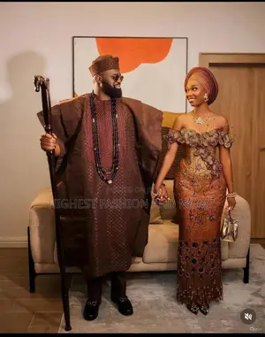 Bronze-embellished Bridal Gown Men’S Brown Agbada