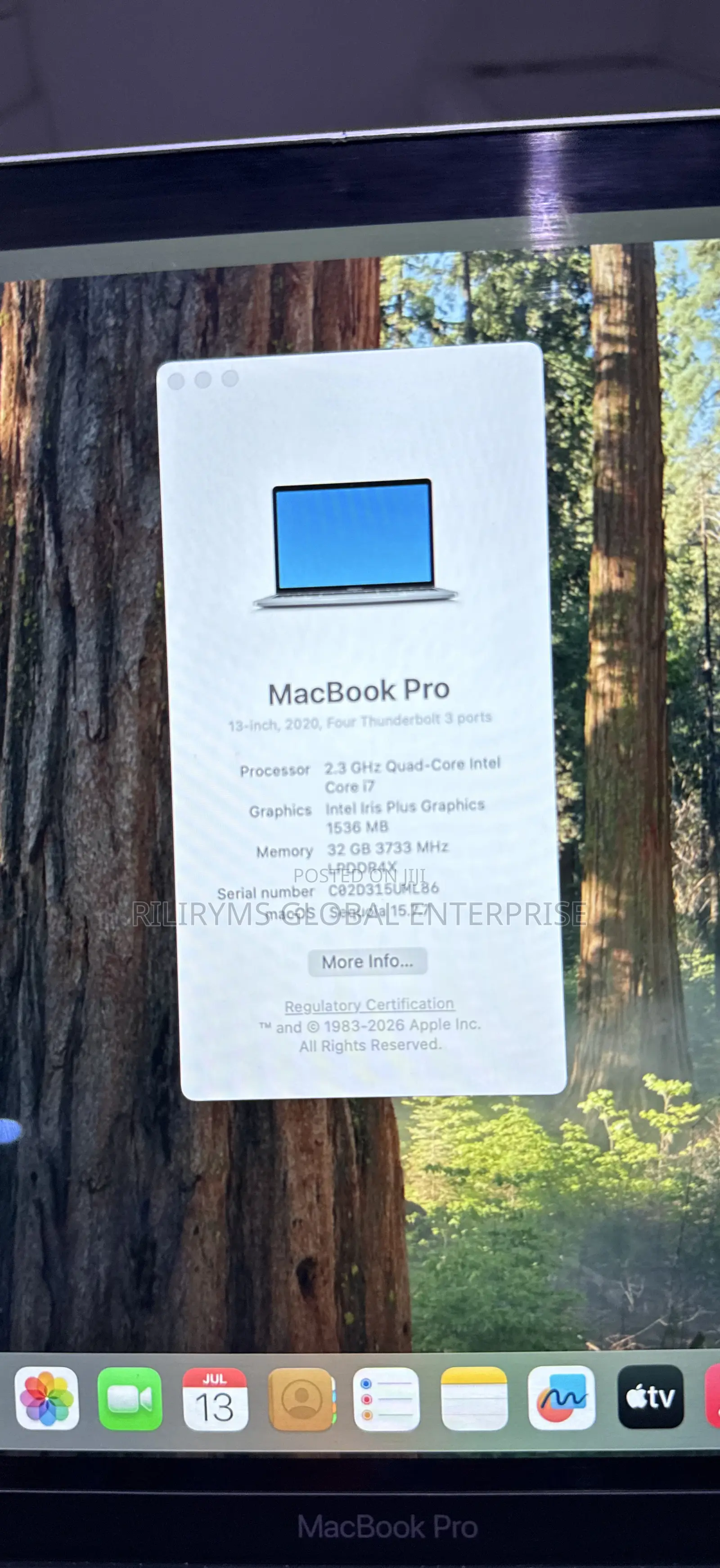 Laptop Apple MacBook Pro 2020 32GB Intel Core i7 SSD 1T