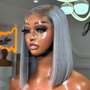 Silver Grey Short Bob Straight Human Hair Wig 14inches