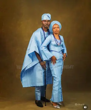 Iro and Buba With Beaded Details Men’S Matching Sky-Blue Agbada