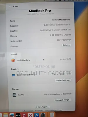 Laptop Apple MacBook Pro 2017 8GB Intel Core i5 SSD 256GB