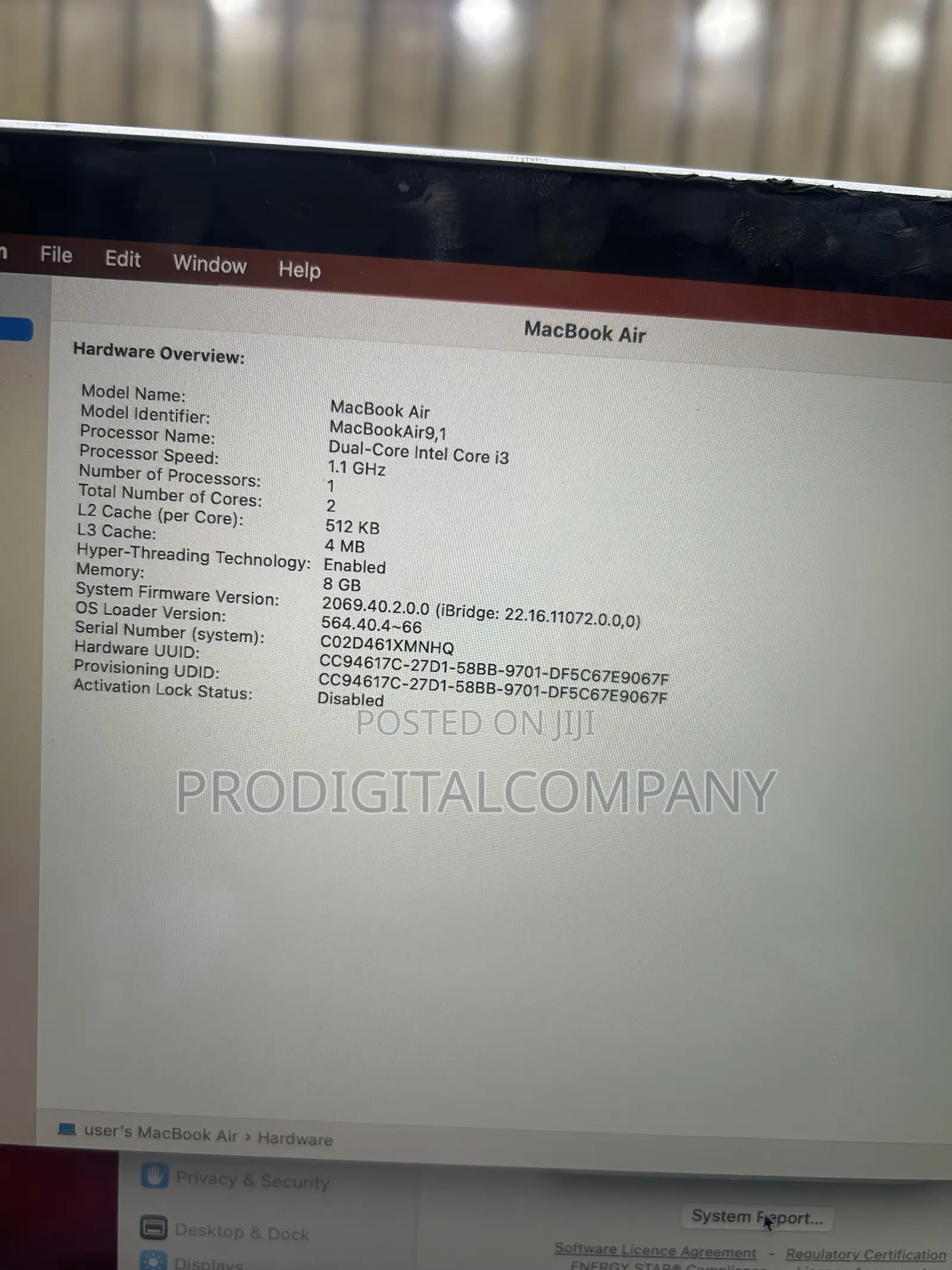 Laptop Apple MacBook Air 2020 8GB Intel Core i3 SSD 256GB