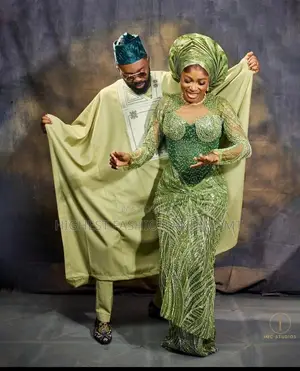 Olive Green Iro and Buba Men’S Tailored Olive Agbada