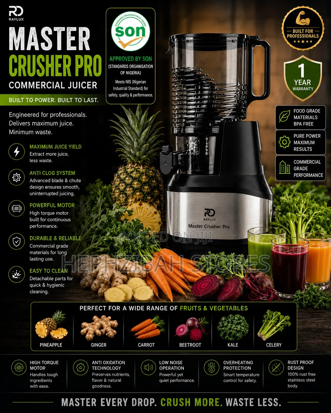 Raylux 3x Speed Master Crusher Commercial Cold Press Slow Juicer