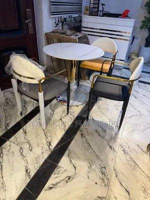Modern 4-Seater Dining Table Set Furniture a Square With Marble Top.
