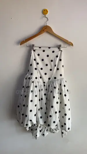 Elegant White Black Polka Dot Bubble Hem Mini Dress