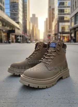 Aukatmr Cream Lace-Up Ankle Boots for Men | Chunky Sole | Quality Boot