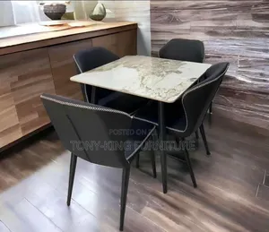 Imported Square 4-Seater Dining Set Marble Top and Upholstered Chairs
