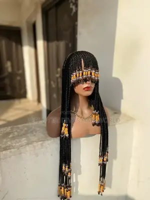 Black Color Braided Wig With Beads