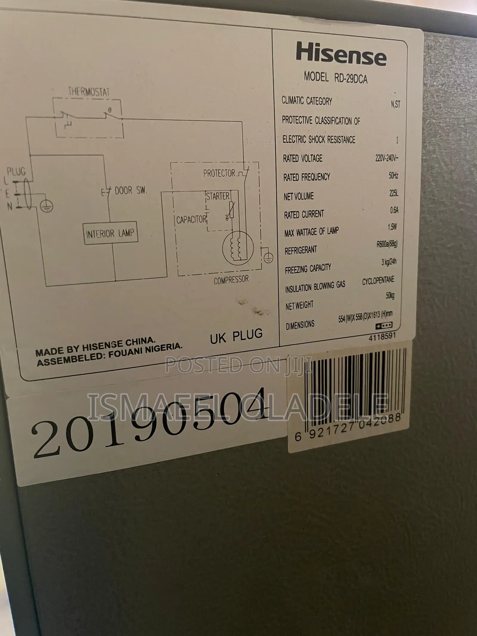 Hisense Fridge Model Rd-29dca