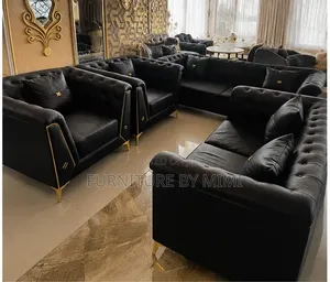 New Luxury 7-Seater Black Gold Royal Leather Sofa Set