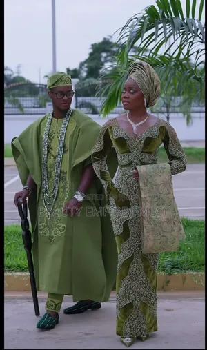 Agbada and Beaded Gown Wedding Set