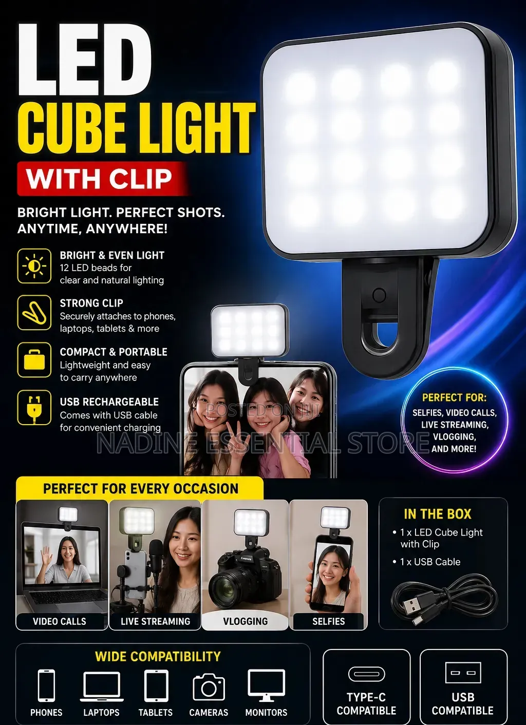 Led Cube Light With Clip
