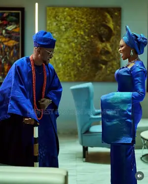 Blue Bridal Iro and Buba With Gele Men’S Tailored Cobalt Agbada