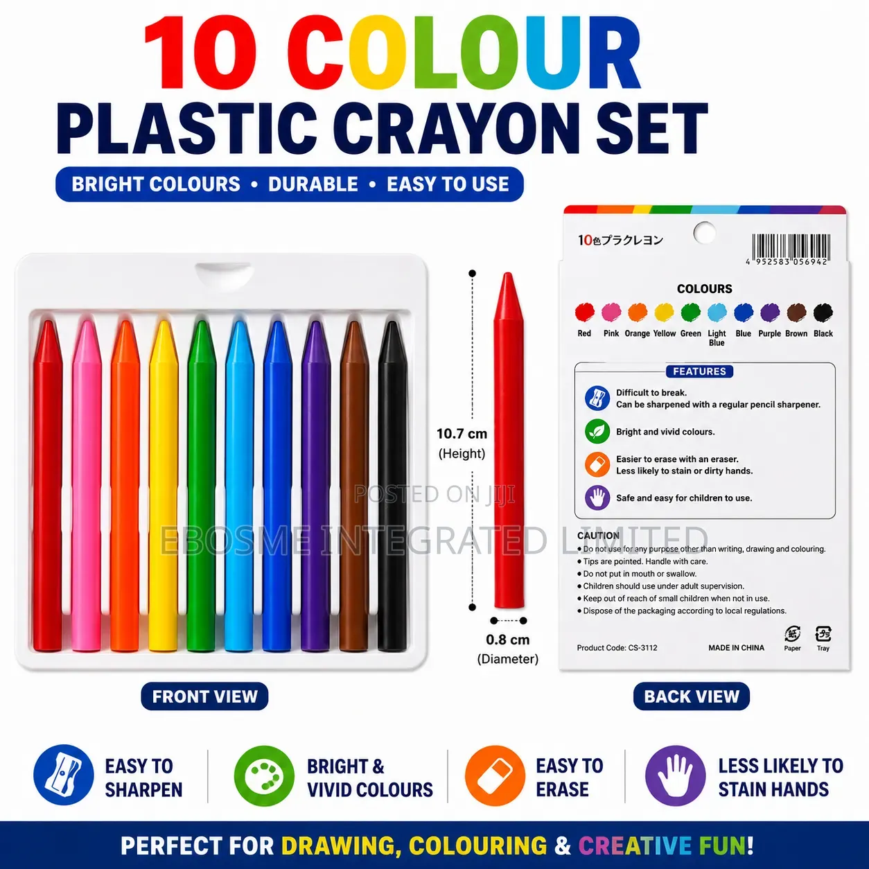 10-Colour Plastic Crayon Set