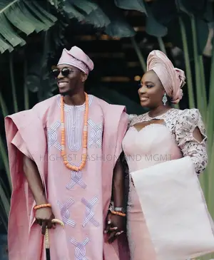 Soft Blush Lace Gown Tailored Rose-Pink Agbada