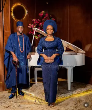 Structured Navy Lace Iro and Buba Tailored Midnight Navy Agbada