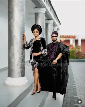 Emerald Velvet Gown Tailored Emerald Agbada With Magenta Accents