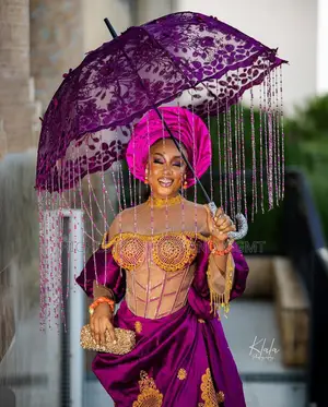 Sculpted Deep-Plum Velvet Gown Tailored Royal Plum Agbada