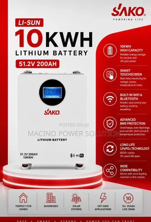 Sako Li-Sun 10kwh 51.2v 200ah Lithium Battery With Touchscreen Wifi