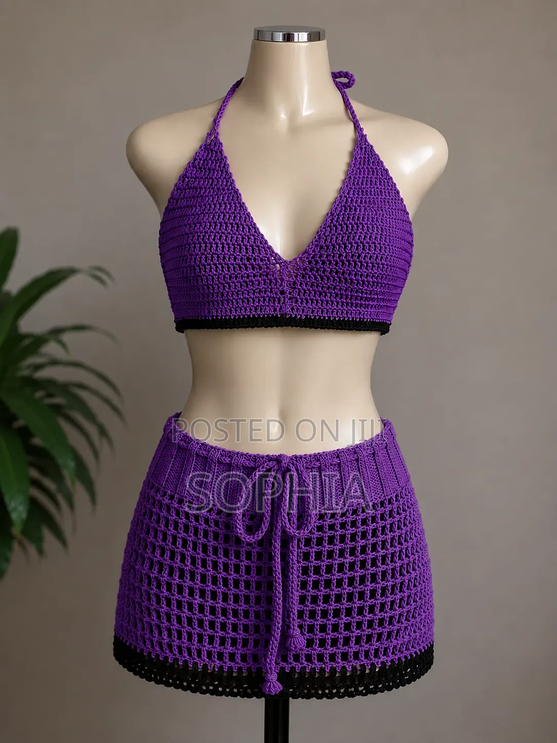 Handmade Crochet Bikini Set With Mesh Skirt