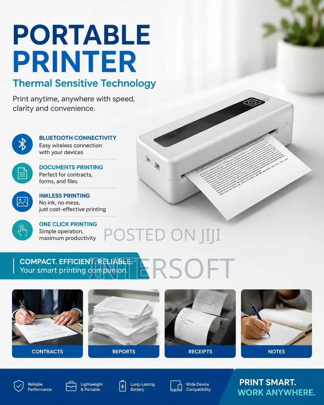 Wireless Thermal Printer, USB Bluetooth Portable Inkless Rechargable