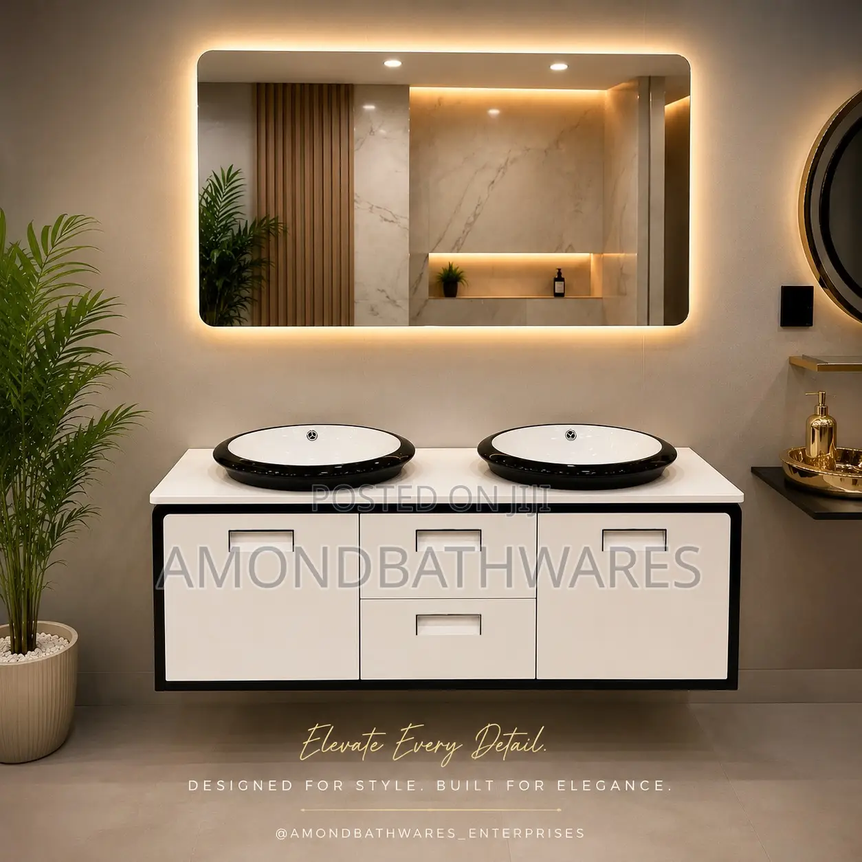 Black White Double Bowl Cabinet 007