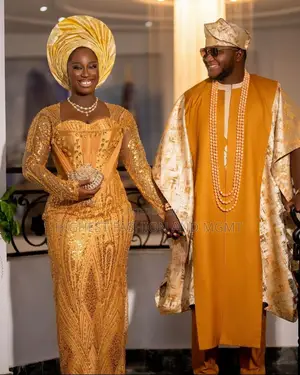 Sculpted Teal Lace Gown and Teal Agbada