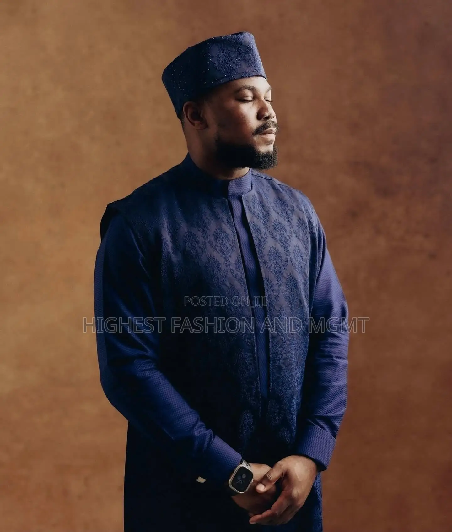 Embellished Silver Starlight Gown Midnight Navy Patterned Agbada