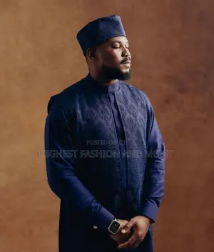 Embellished Silver Starlight Gown Midnight Navy Patterned Agbada