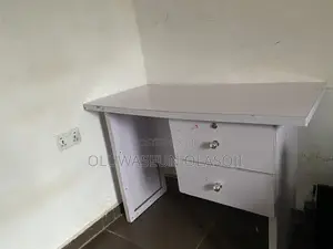 White Office/Study Table With 2 Lockable Drawer