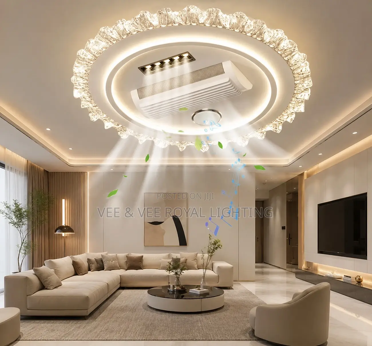 Round AC Fan Light With Bluetooth Voice Control -for Living Room