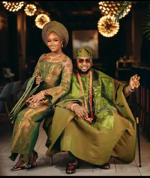 Metallic Bronze Olive Sculpted Gown Tailored Olive Agbada