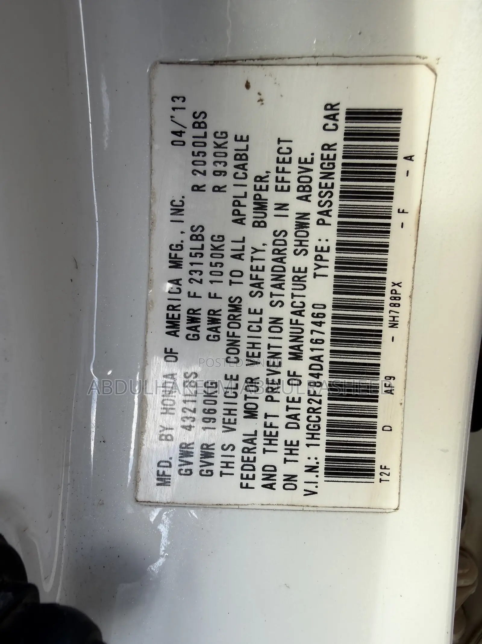 Honda Accord 2013 White