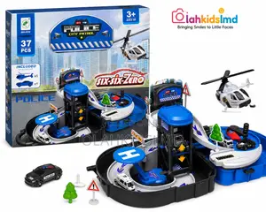 Police City Patrol Parking Garage Set – 37pcs With Helicopter, 3+