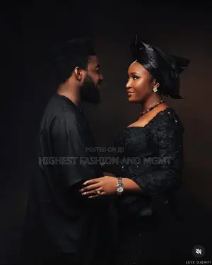 Structured Noir Lace Gown Tailored Traditional Agbada