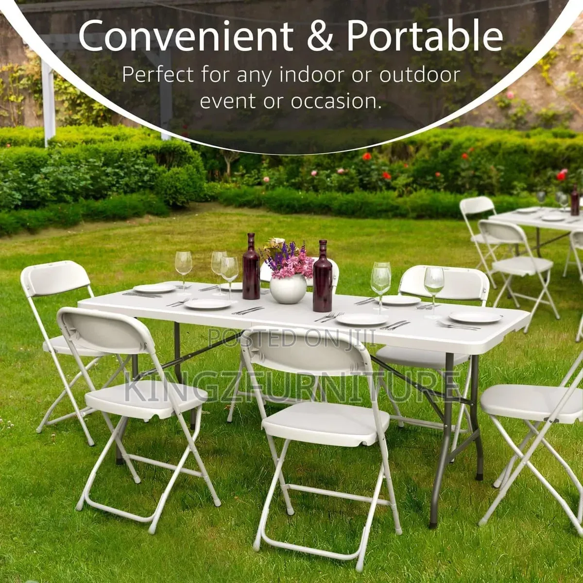 Indoor/Outdoor Rectangular Folding Table With Six Chairs