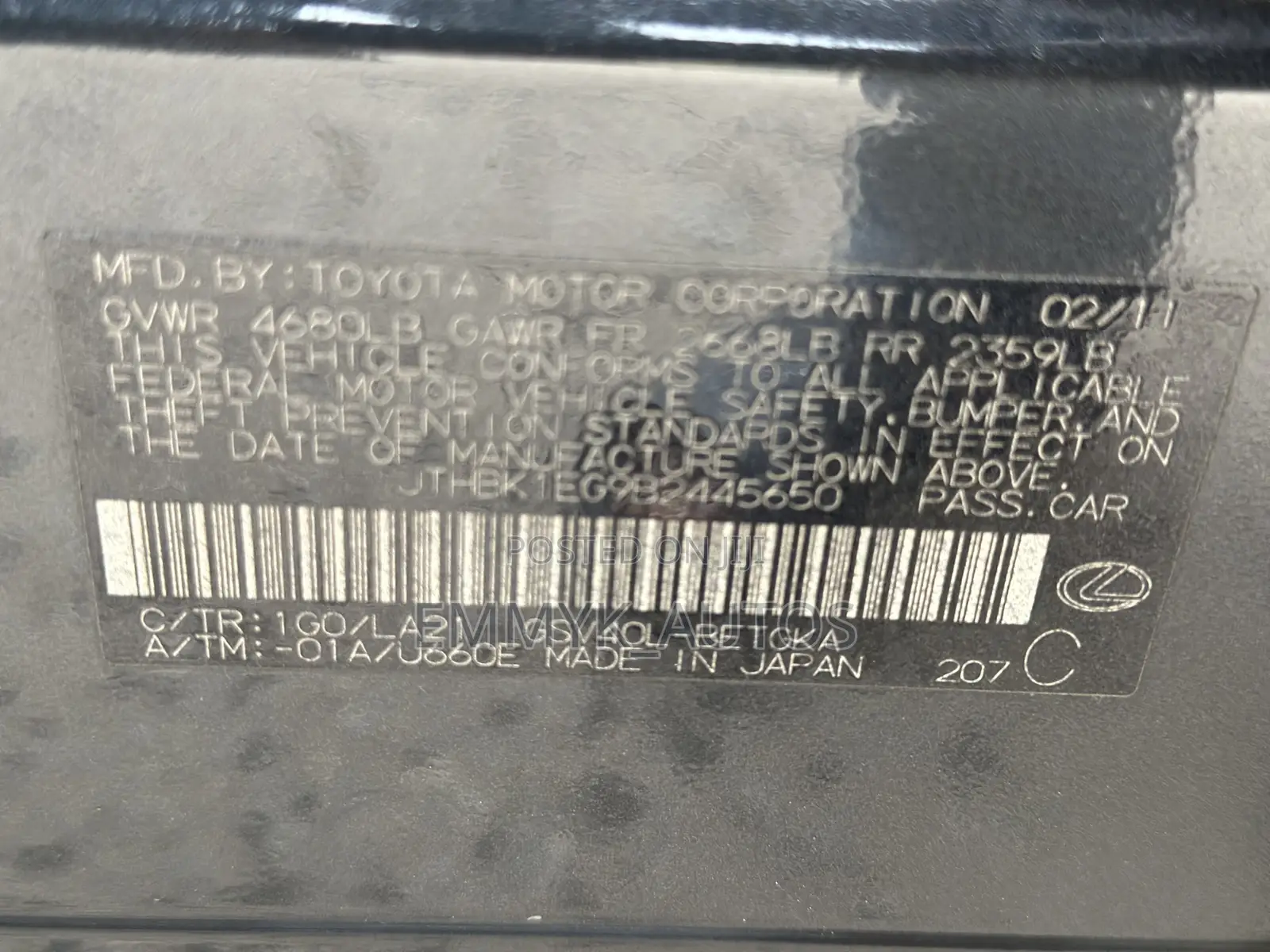 Lexus ES 350 2011 Black