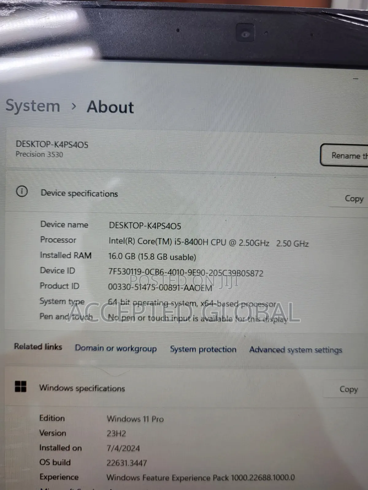 Laptop Dell Precision 3530 16GB Intel Core i5 SSD 256GB