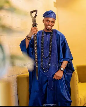 Violet Pink-Embellished Gown Tailored Cobalt Traditional Agbada