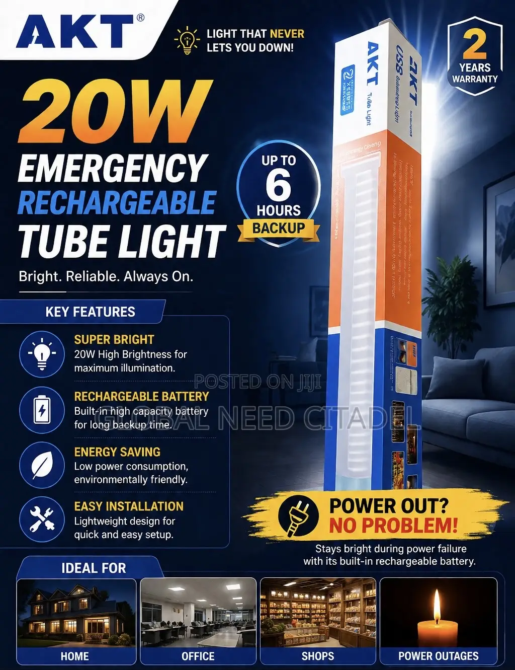 Akt 20w Rechargeable Emergency Led Tube Light (Original)