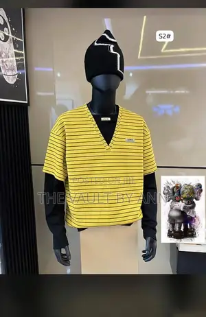 Menswear. High Quality Stripe Double Sleeve Shirt