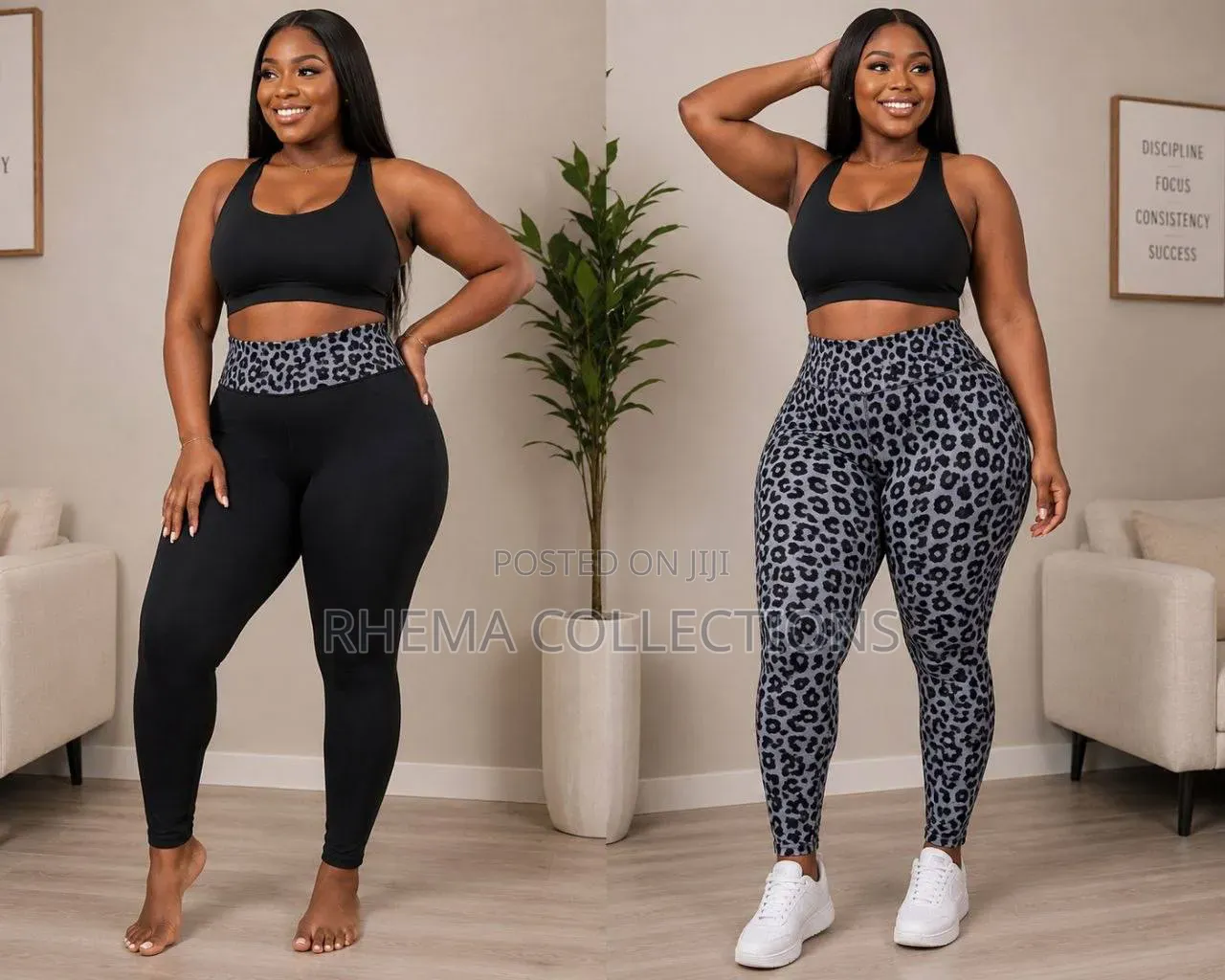 Leopard Skin Pattern/Plain Black Thick Stretchy Leggings