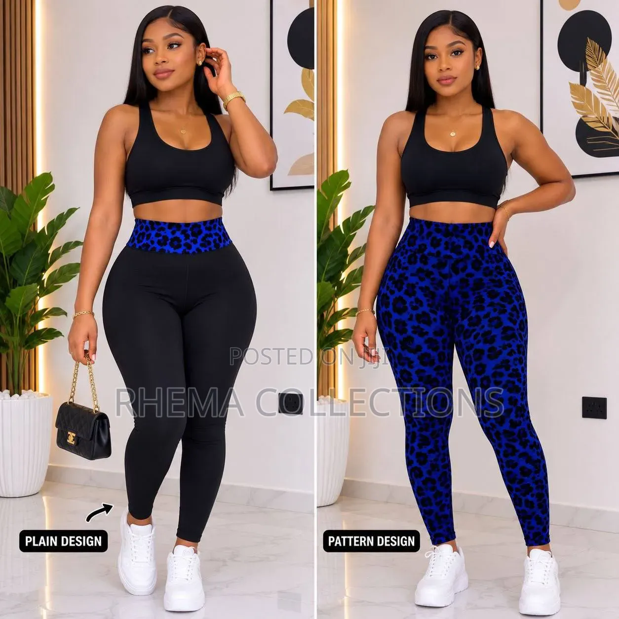 Leopard Skin Pattern/Plain Black Thick Stretchy Leggings